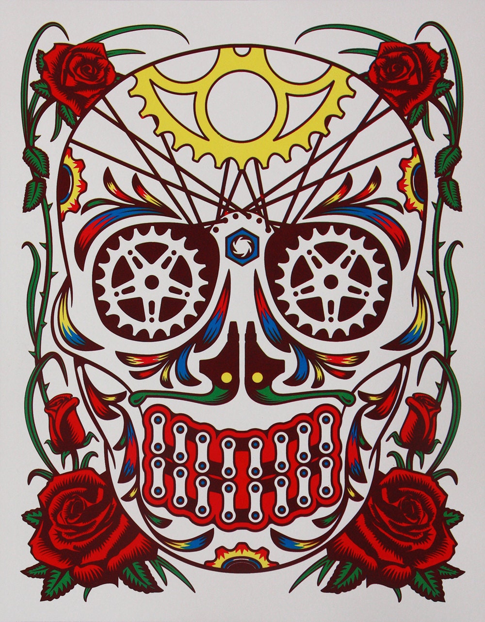 Dia de la Bicicleta Bicycle Sugar Skull by BicyclePrinter on Etsy