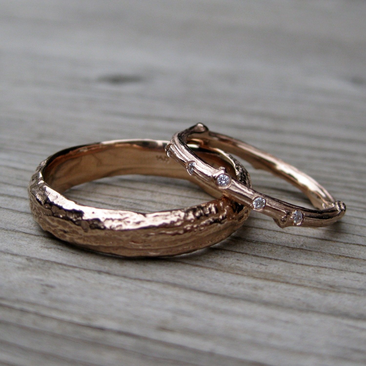 Items similar to Twig Wedding Band Set: White