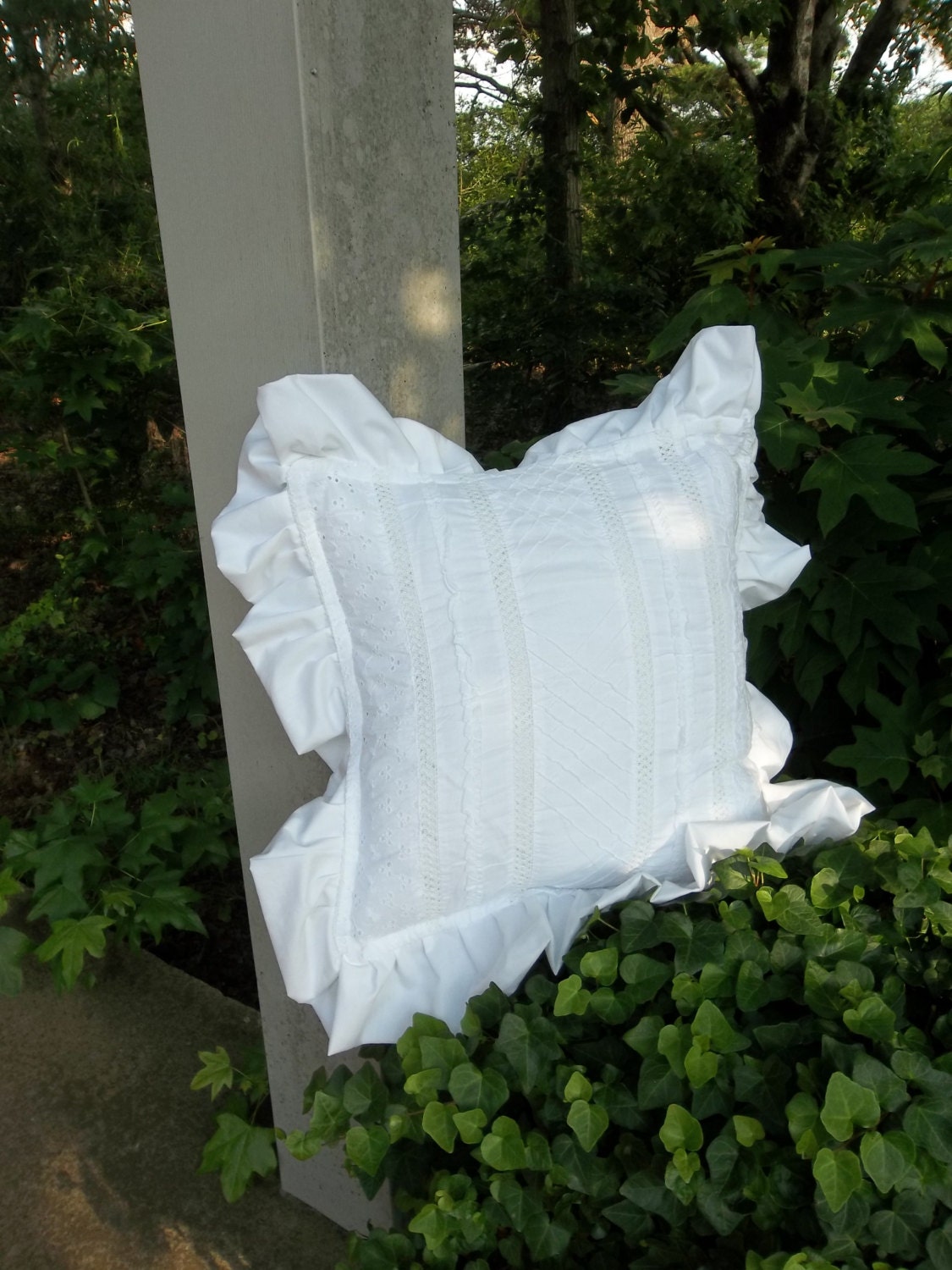 Custom Ruffled Pillow White Eyelet Pillow Custom Sizes