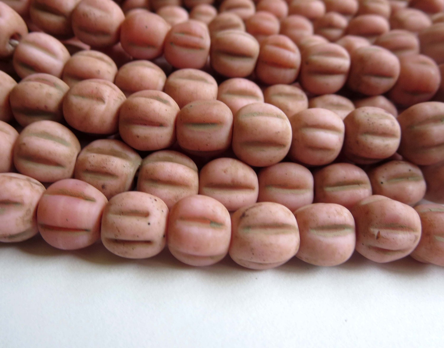 Matte pink glass beads round lampwork beads melon by yukidesigns