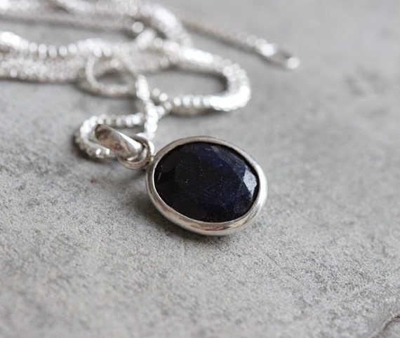 Blue Sapphire pendant Faceted pendant Oval stone pendant
