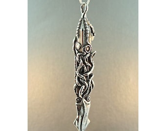 Squid Necklace Giant Squid Submarine Necklace Squid Attacks Nautilus Submarine Pendant Silver Kraken Art Kraken Jewelry Steampunk Jewelry