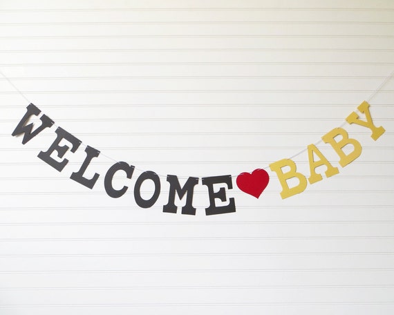 Welcome Baby Banner - 5 inch Letters with Heart - Baby Shower Banner ...