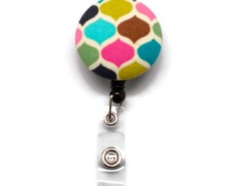 Retractable Badge Holder ID Reel - Multi Jewel Tone Dots Fabric - Badge Reel Name Badge ID holder - Nurses Teachers Students