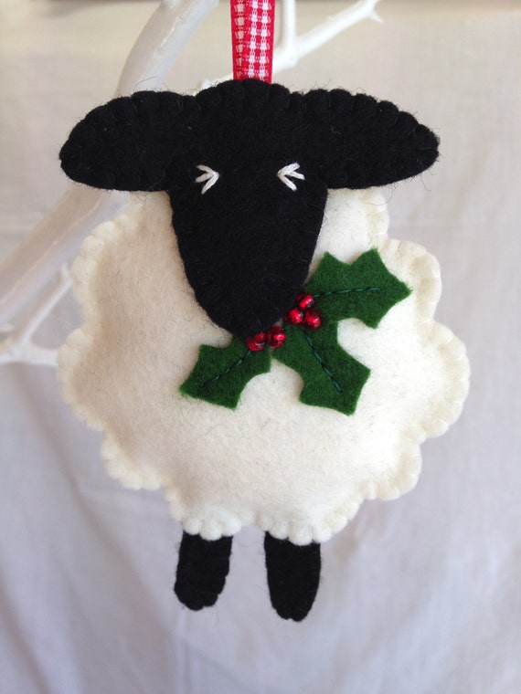 christmas decorations wool felt sheep holly decoration christmas decorations wool felt sheep holly decoration