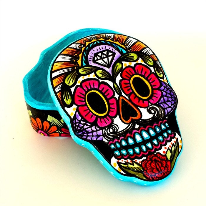 ceramic sugar skull box painted day of the dead halloween ceramic christmas wreath