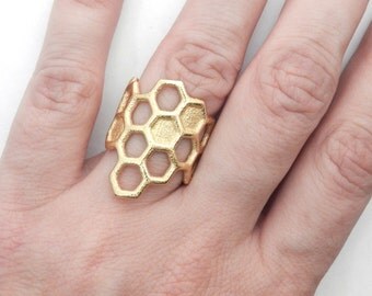 Honeycomb Ring (3D printed steel, bronze, gold)