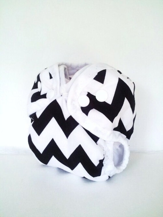Black chevron newborn cloth diaper cover shell with gussets