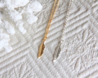 Tiny Feather Necklace -- Sterling Silver or Gold Filled