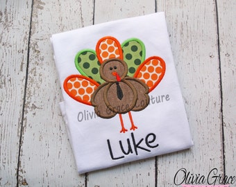 Boys Thanksgiving Shirt, Turkey Boy Embroidered, Applique Bodysuit or Shirt
