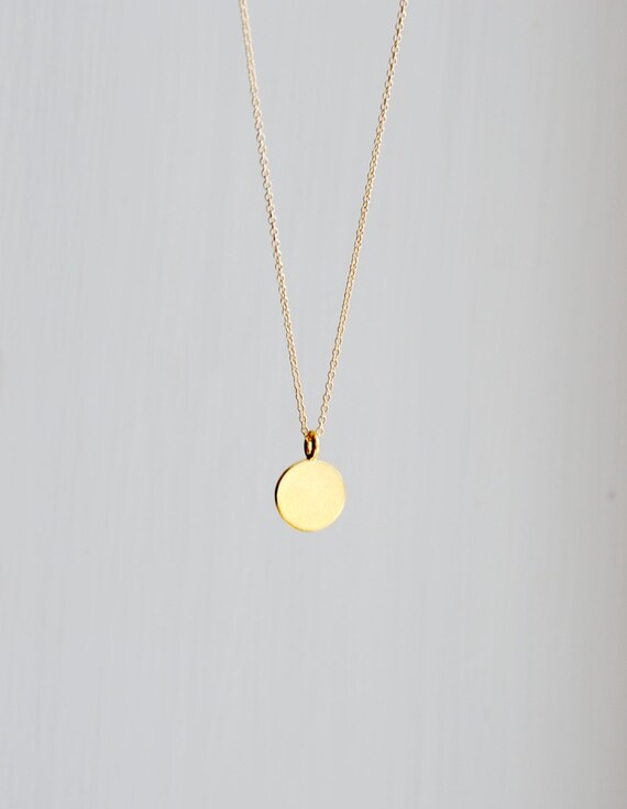 Gold pendant necklace engraved small round gold by littleglamour