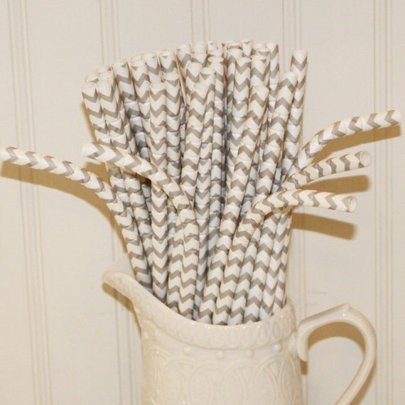 Paper Straws, 20 Grey Chevron BENDY™ Paper Drinking Straws, Bendable Paper Straws, Silver Grey Paper Straws, Kids Paper Straws Il_570xn