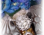 Wedding Bouquet Memorial Photo Timeless Old World Charm Crystal Gems Pearls Silver Tibetan Beads - FREE SHIPPING