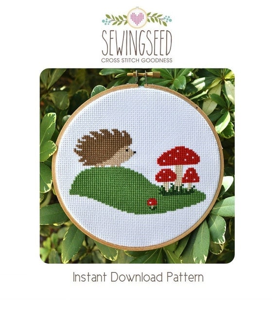 Hedgehog & Toadstool Mushrooms Cross Stitch Pattern Instant Download