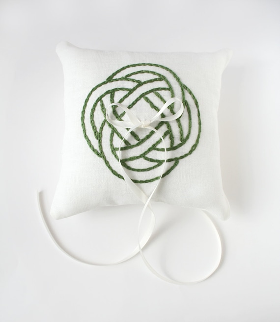 Green Celtic Knot, Wedding Ring Pillow, Ring Bearer Pillow