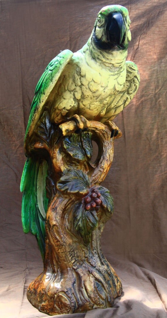 Large Terracotta Parrot Statue Sculpture by AuntSallysCloset
