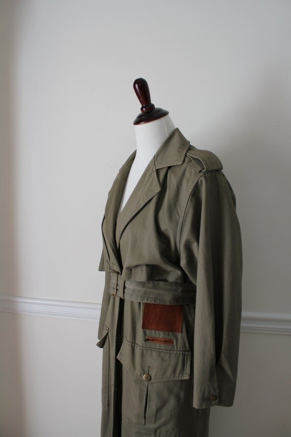 Vintage Trench Coat Army Green Ankle Length Women Gift for Her