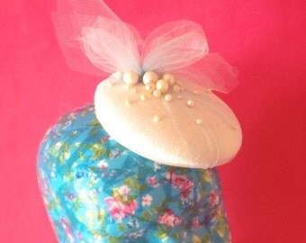 Ivory, Tulle and Pearl Bridal Fascinator Headpiece. Something Blue