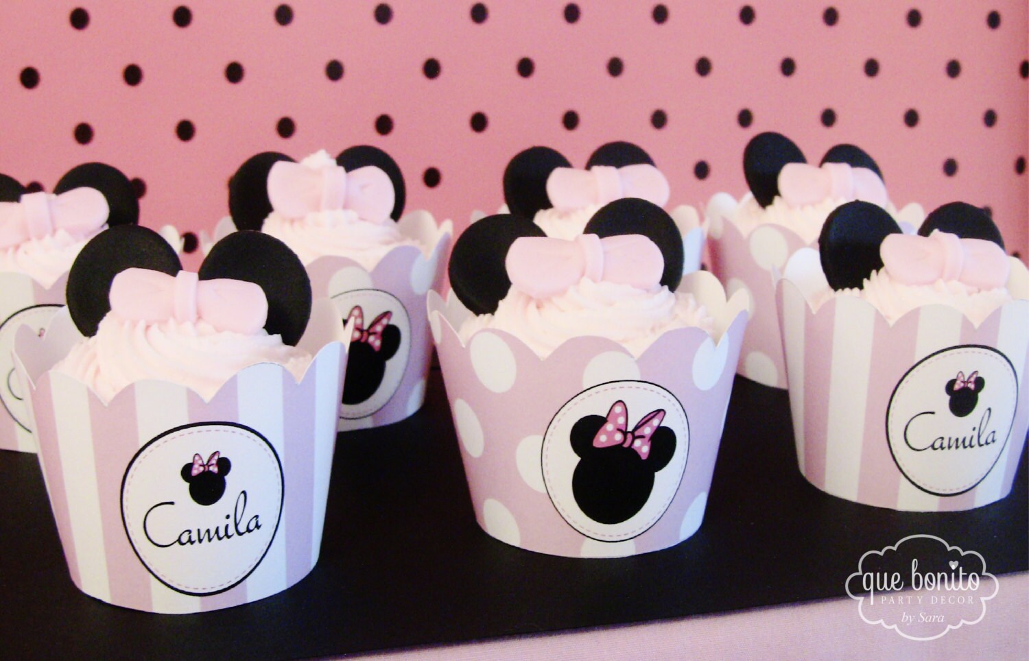 Printable Minnie Mouse Birthday Cupcake Wrappers by theuniqueday