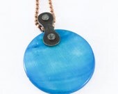 Bicycle chain pendant with blue shell cycling necklace bike jewelry bicycle jewelry