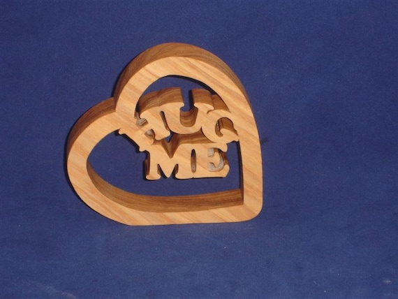 Valentines Heart Decor With Words Hug Me Handcrafted from Ash Wood
