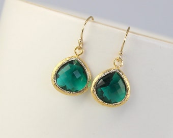 Emerald Earrings, Green Earrings, May Birthstone / Emerald Jewelry / 14k Gold Emerald Earrings, Bridesmaid Earrings / Bridal Jewelry