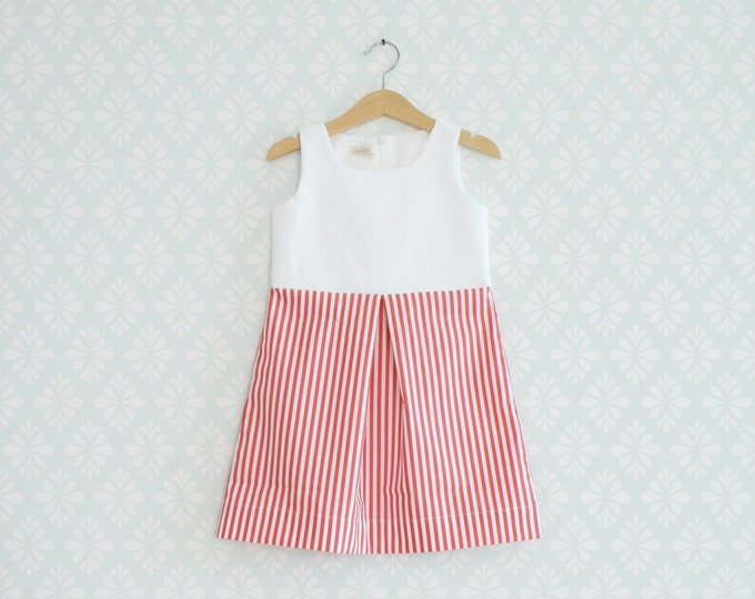 Girl Dress, Toddler Striped dress, White and brow striped Dress for little girls, Sleeveless baby dress