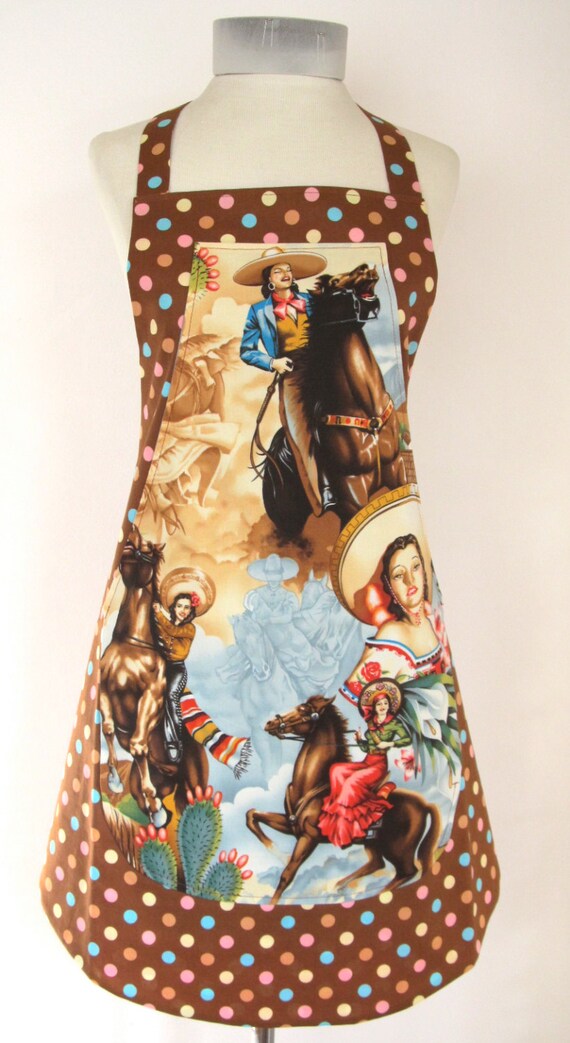 Apron Cowgirl Horses Charra Spanish Mexican Folk Art