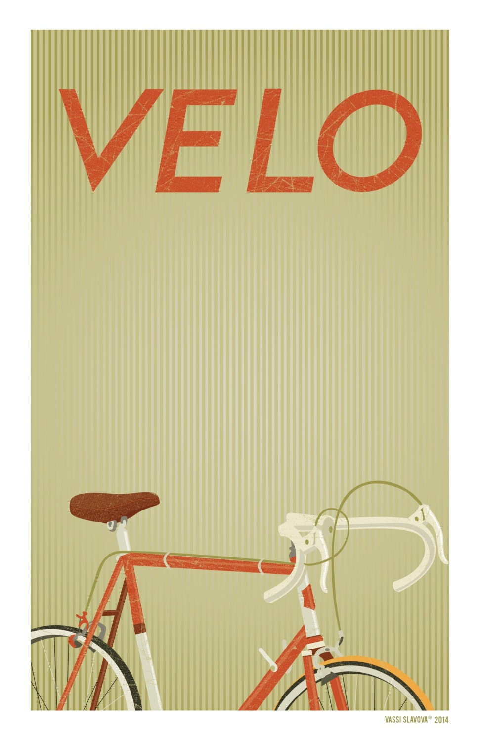 Bike Poster  Velo  Vintage Style Print 11x17 by VassiSlavova 