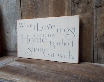 What I Love Most About My Home Is Who I Share It With Distressed Wood Sign