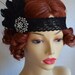 READY TO SHIP,Black featherand lace flapper,1920s headpiece,Gatsby headpiece,1920s headband,Fascinator,Rhinestone brooch,Lace flapper