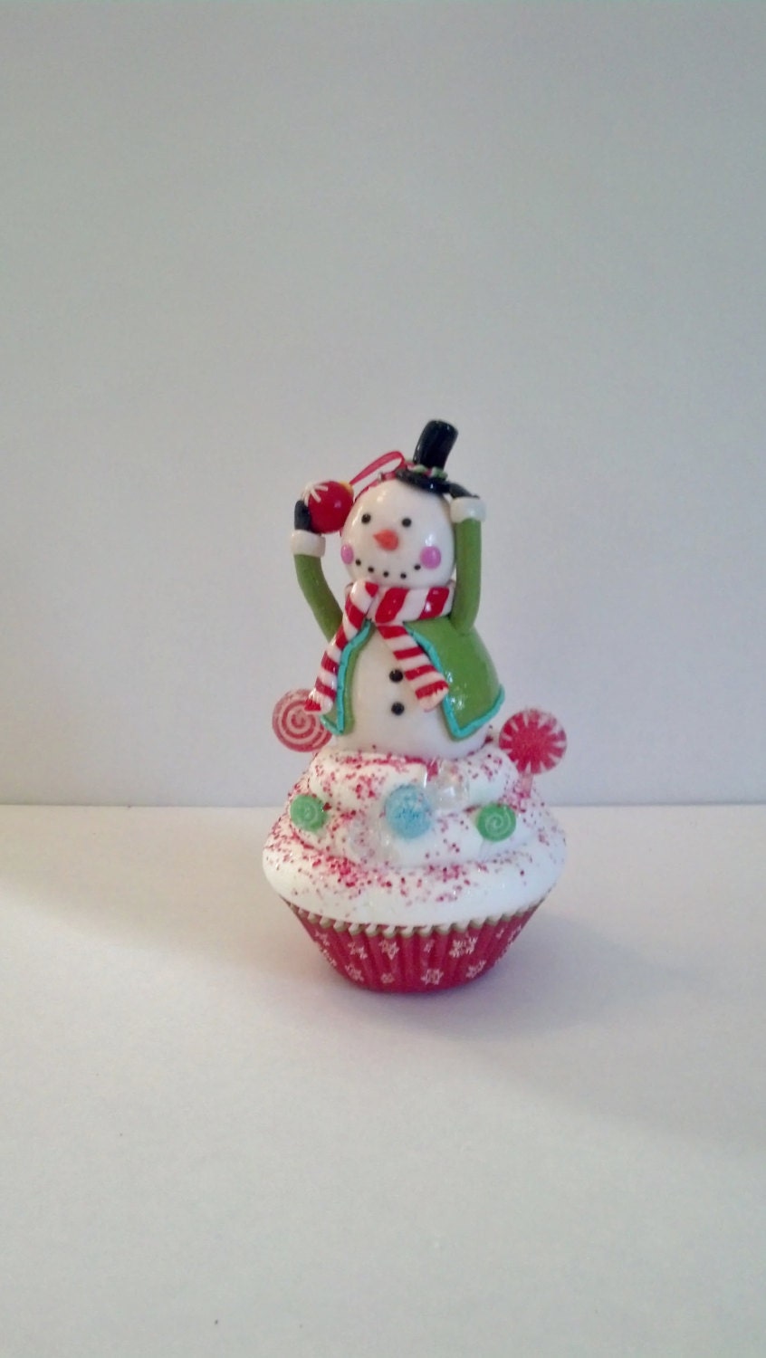 Festive Snowman Fake Cupcake Photo Prop, Christmas Tree Ornament, Shop Displays, Secret Santa Gifts, Christmas Party Decorations Displays