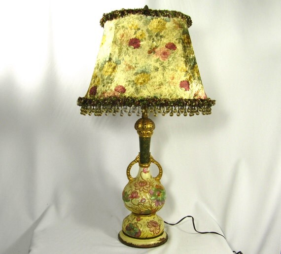 Lamp Shade Fancy Oval Floral Velvet Custom Fringe Hand Made