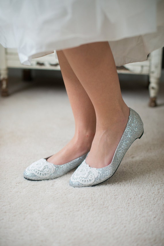 Wedding shoes ballet flats silver metallic low heel bridal