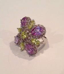 ... Silver Amethyst Purple Sapphire and Peridot Estate Jewelry Ring