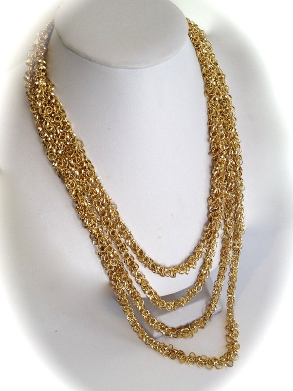 Items similar to Shimmering Liquid Gold Multi Strand Chain Necklace ...