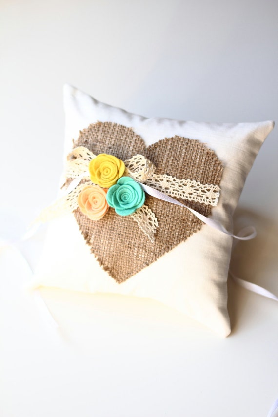 Wedding Ring Pillow Cushion Linen Pillow Flower Pillow