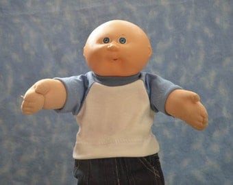 Cabbage Patch Clothes - for 16" - 18" Boy Dolls - Light Blue and White T-Shirt - Handmade