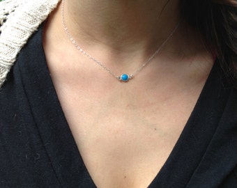SALE! Tiny, petite, REAL Turquoise Gemstone Necklace/ Choker with Sterling Silver Chain. Your everyday layering piece!