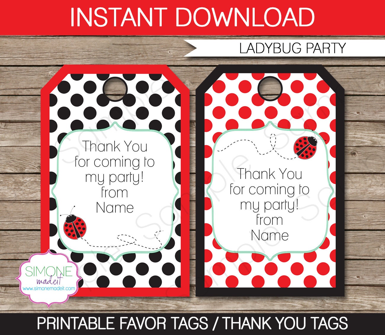 ladybug favor tags thank you tags birthday party favors