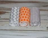 Baby Burp Cloths - Boutique Orange Gray Burp Cloth Set - Gray and Orange Burp Cloths