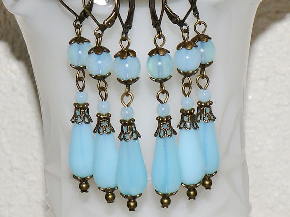 Items similar to Vintage Victorian Style Long Glass Dangle Earrings ...