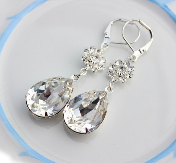 Snowflake earrings crystal earrings Swarovski by CobblestoneAvenue