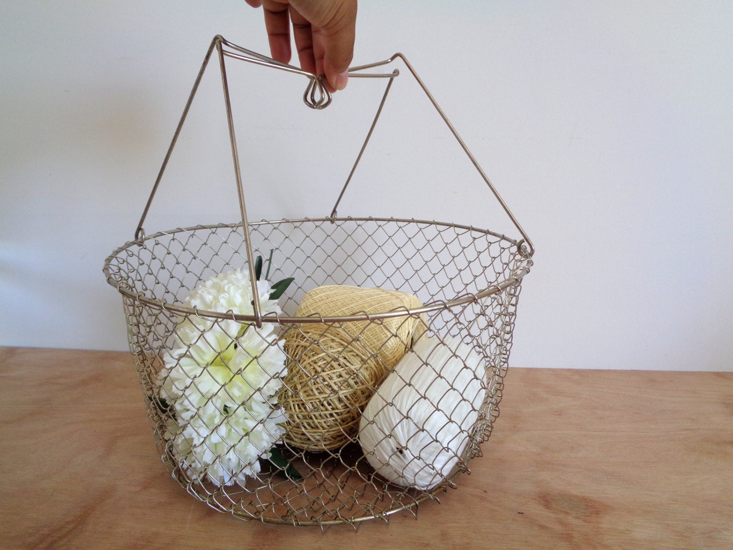 Large Round Metal Wire Mesh Basket Collapsible by WhiteElephantCo