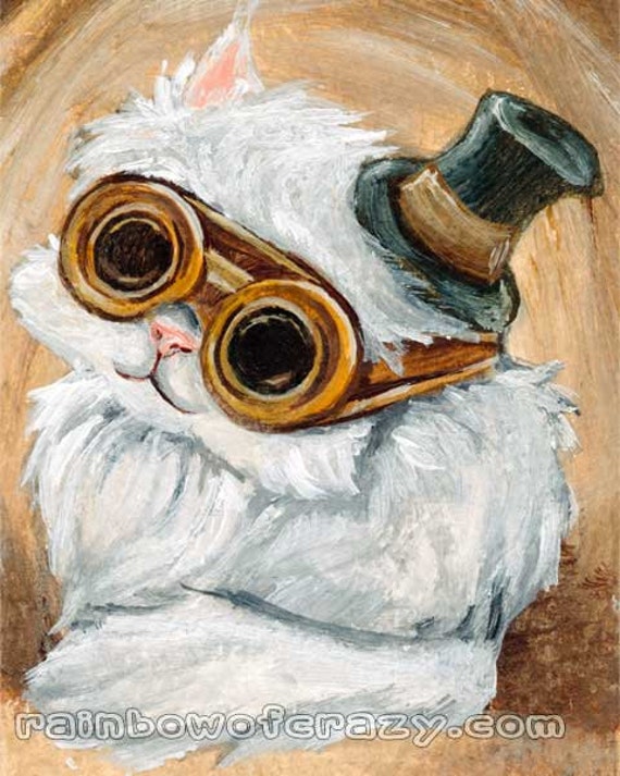 Persian Cat Print, White Cat Portrait, Custom Size, Steam Punk Art Decor, Steampunk Goggles, Top Hat, Pet Owner, Animal Lover Gift by rainbowofcrazy steampunk buy now online Persian Cat Print, White Cat Portrait, Custom Size, Steam Punk Art Decor, Steampunk Goggles, Top Hat, Pet Owner, Animal Lover Gift by rainbowofcrazy steampunk buy now online