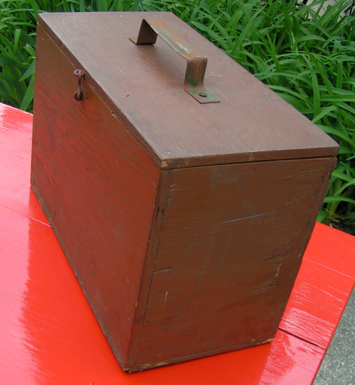 1930s Instrument Box Hand Crafted Brown Paint Green Metal Handle ...