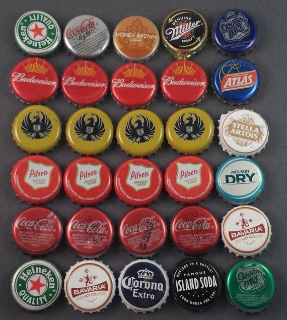 30 Assorted beer bottle caps from around the by glassnaturerecycle
