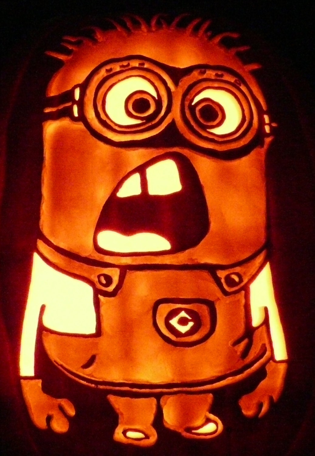 Dispicable Me Minion Carved on a Foam Pumpkin for Halloween