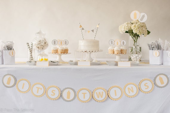 IT'S TWINS Baby Shower Decoration Banner, Gender Neutral Baby Shower, Twins Baby Shower Banner Il_570xn