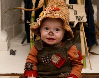 Crochet Scarecrow set - hat and booties set for a baby. Fall outfit, photo prop. Made to order